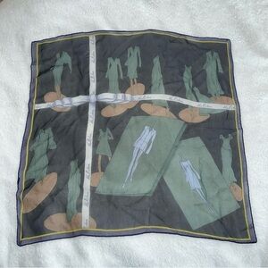 Vintage Halston 70s silk Elegant Black and Green Square Scarf 20x20